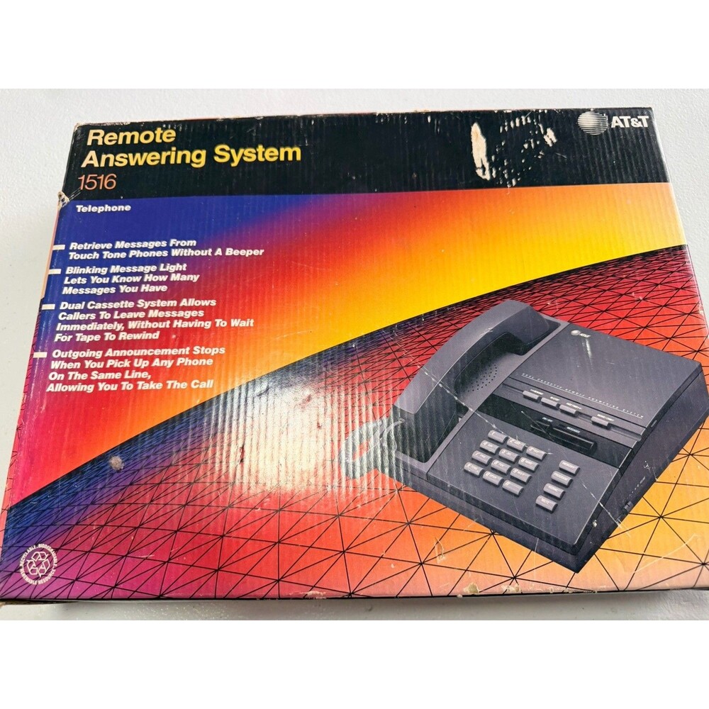 Vintage AT&T 1516 Dual Cassette Remote Answering System Telephone w/ Box Tested
